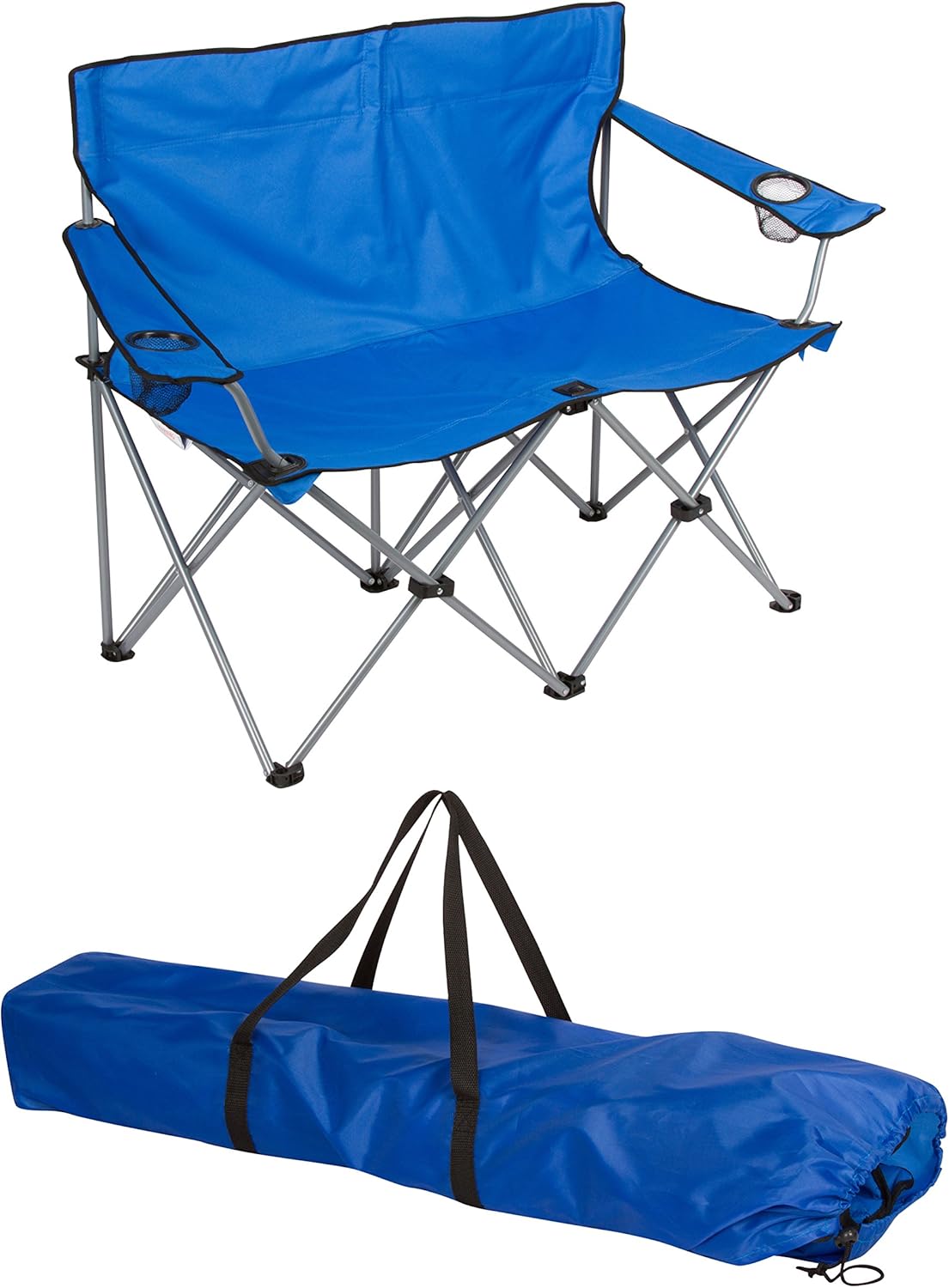 Trademark Innovations Loveseat Style Double Camp Chair, 40" L x 22" W x 31.5" H, Polyester, Army Green