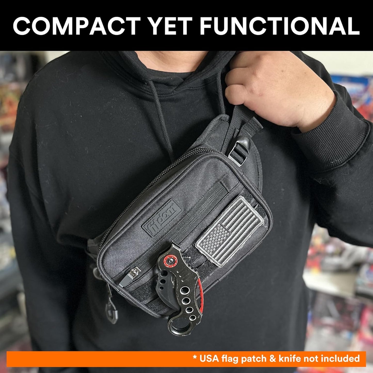 Fitdom Tactical Inspired Large Fanny Pack For Men. Perfect Techwear Accessories EDC Bag For Men. Multi-Functional Waist Pack