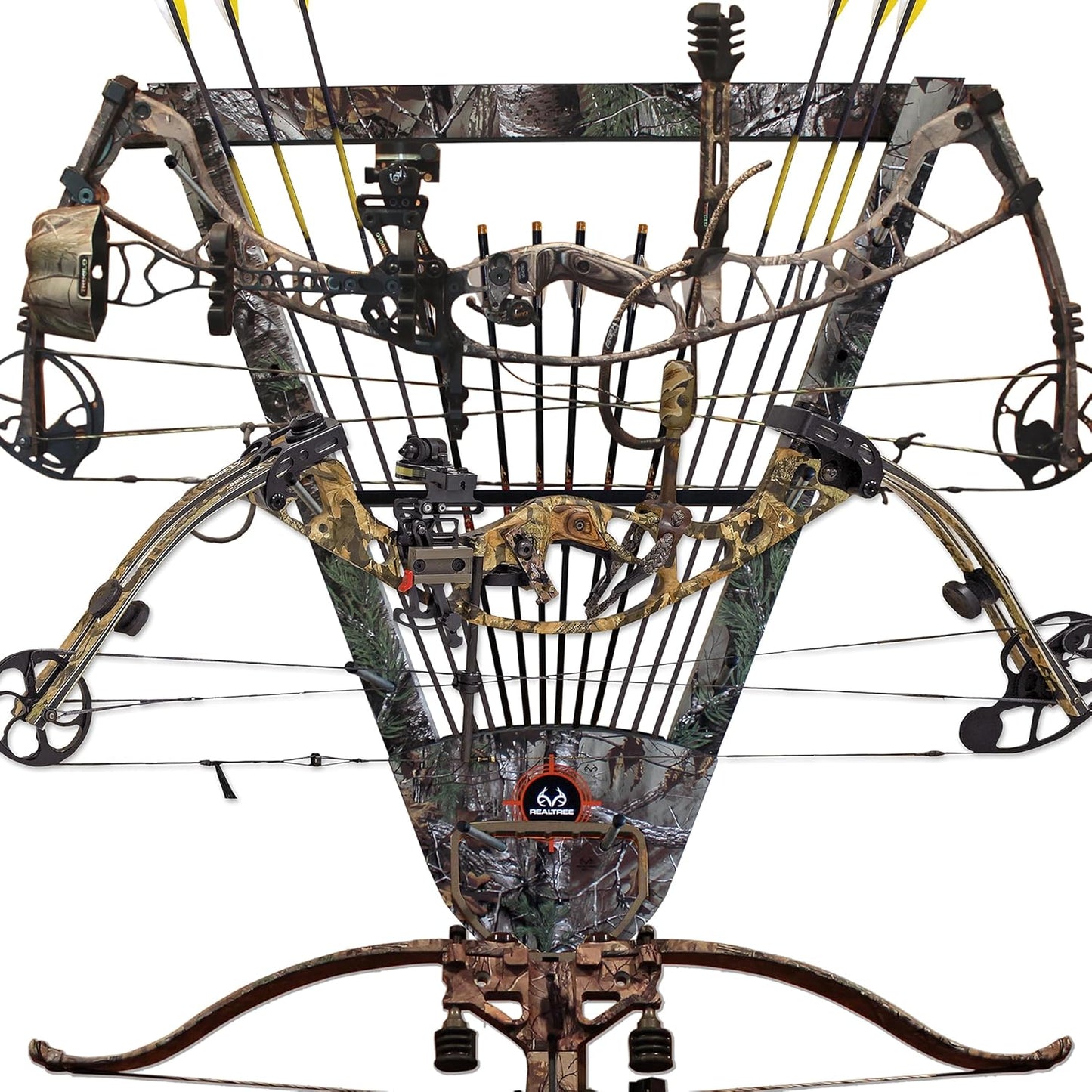 Rush Creek Creations Wall Mounted Bow and Arrow Display Rack for Hunting & Archery Accessories Real Tree 3-Bow Holder & 12-Arrow Storage Handcrafted Small Bows & Big Bow Hanger w/Arrow Holders