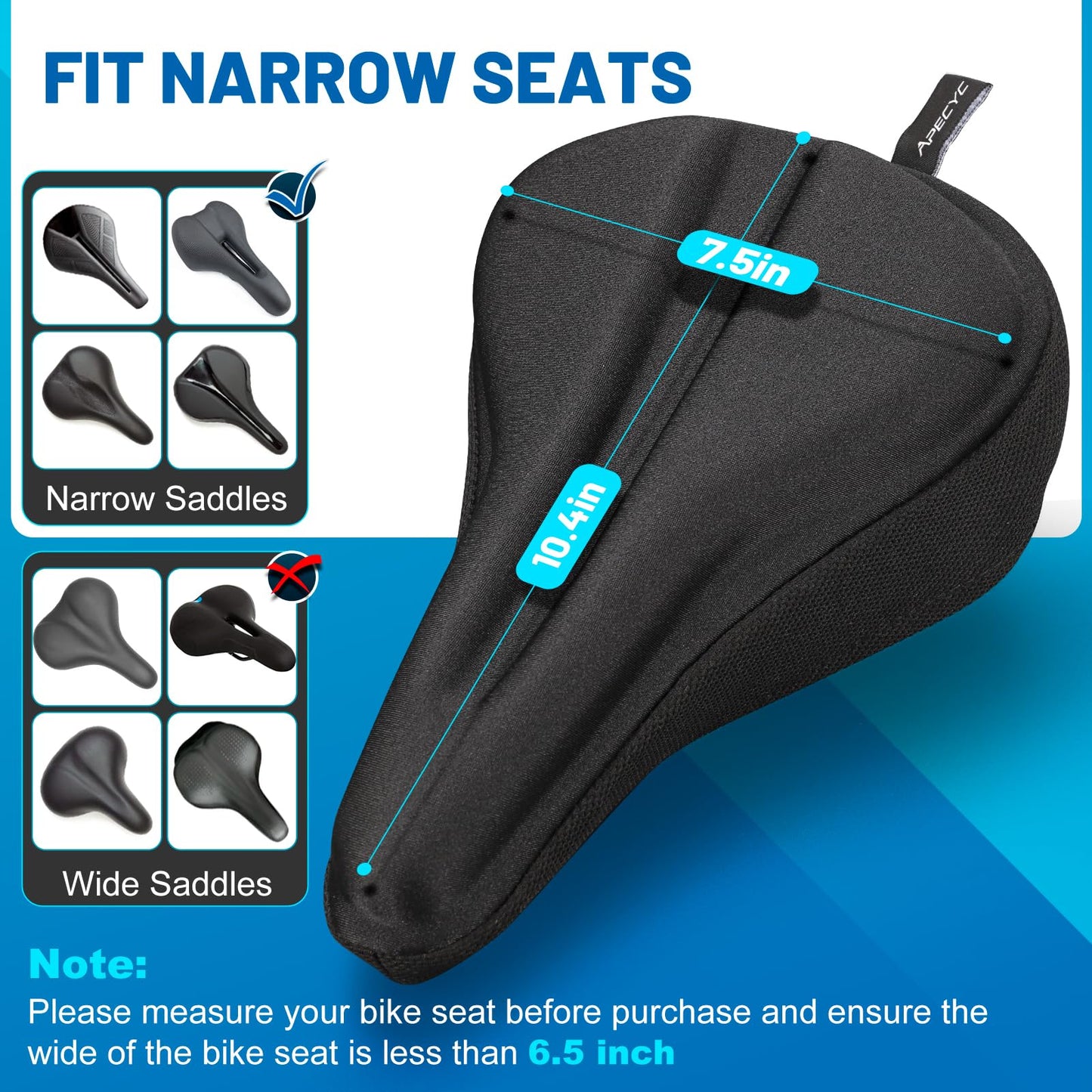 APECYC Bike Seat Cushion Gel Padded Saddle Cover for Men Women - Extra Padding Soft Comfort Bicycle Seat Cushion for Peloton, Stationary, Spin, Mountain, Road, Ebike