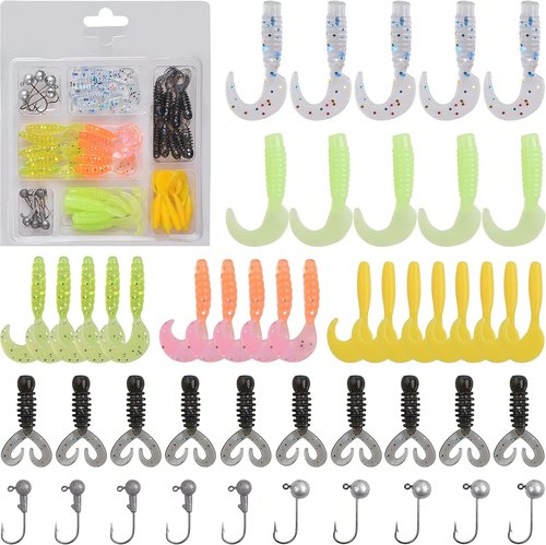 Crappie Lures Jig Heads Kit, Tube Bait Crappie Jig Panfish Kit Crappie Bait Soft Plastic Worms Fishing Lures Kit Mini Jigs for Trout Saltwater Freshwater