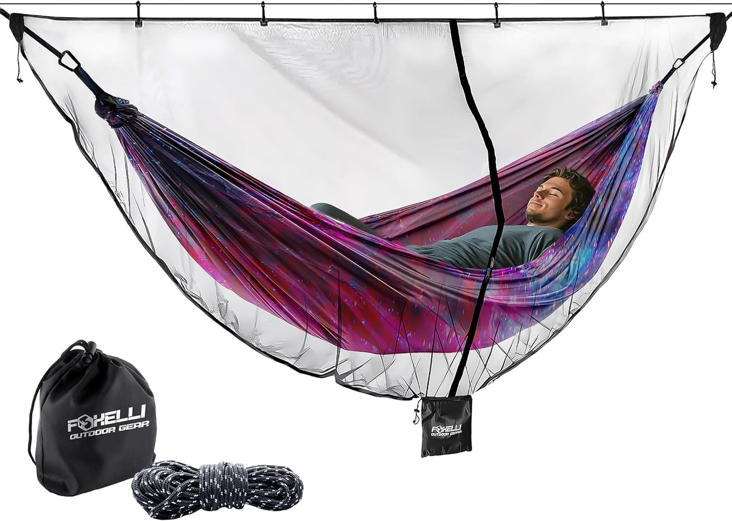 Foxelli XL Hammock Net – 12ft Net for Hammocks, Lightweight Portable Hammock Netting, Fast and Easy Set Up, Fits All Camping Hammocks