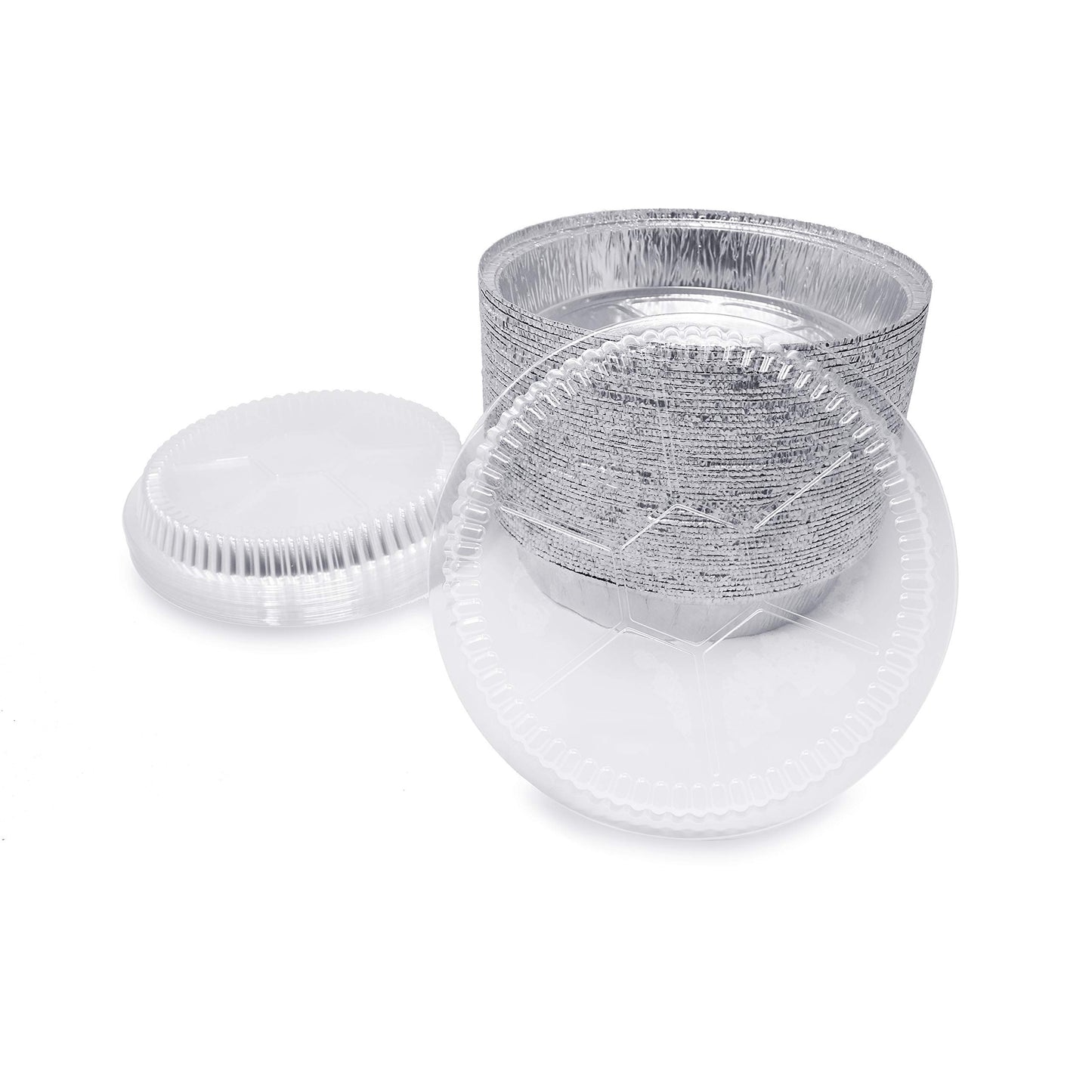 Fig & Leaf (40 Pack) Premium 6-Inch Round Foil Pans with Plastic Dome Lids l Heavy Duty l Disposable Aluminum Tin for Roasting, Baking, or Cooking