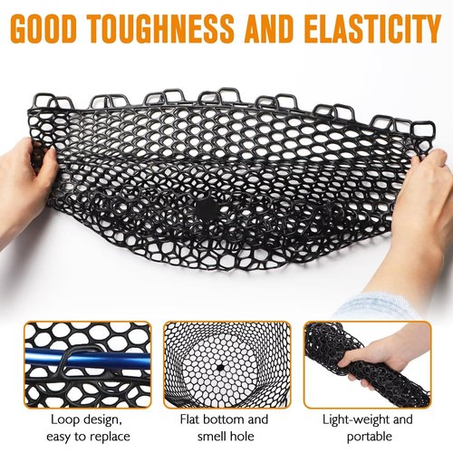 Dovesun Rubber Fishing Net Replacement Netting without Handle Clear Black Fishing Nets for Fish Fly Fish Landing Net Bag for Freshwater Saltwater Foldable Trout Net Rubber Mesh 5 Sizes