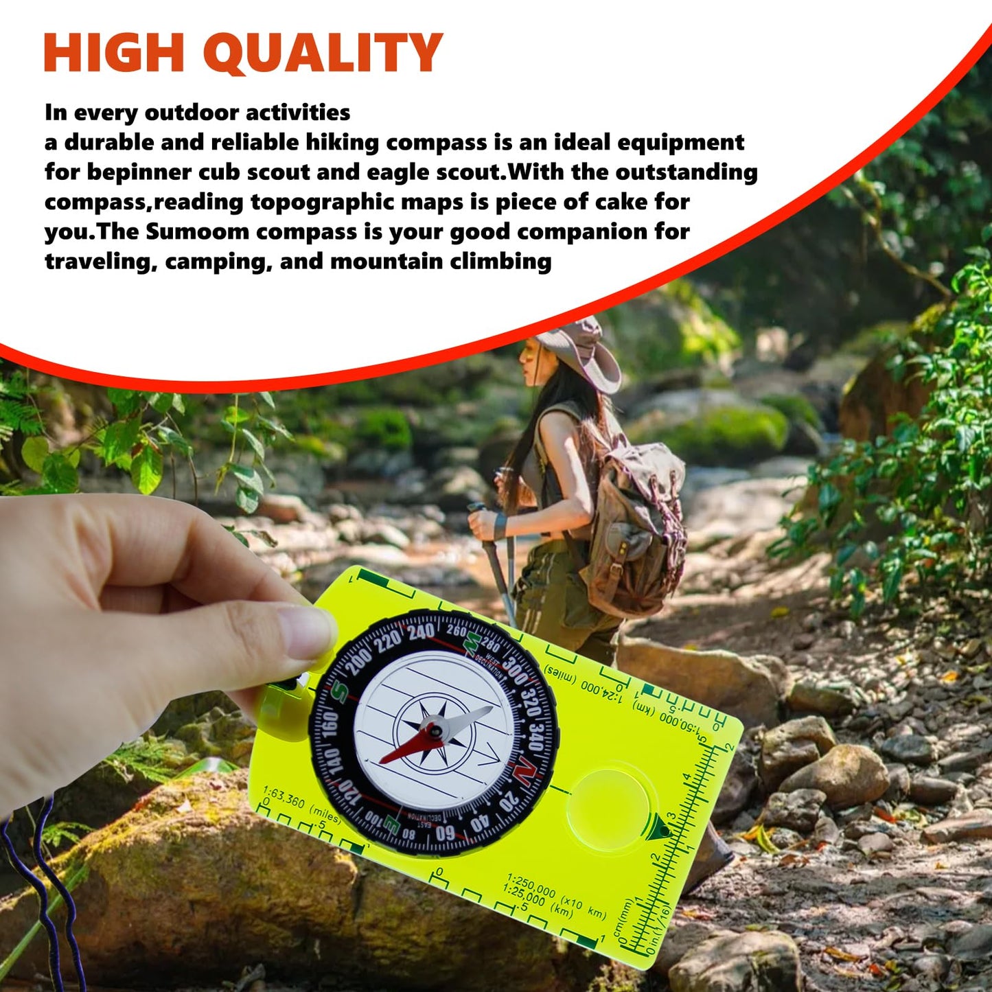 Abvsdu 2 Pieces Orienteering Compass, Superior Hiking Survival Compass for Kids, Hiking Backpacking Compass Scouts Navigation Compass Waterproof Map Reading Compass for Outdoor Camping