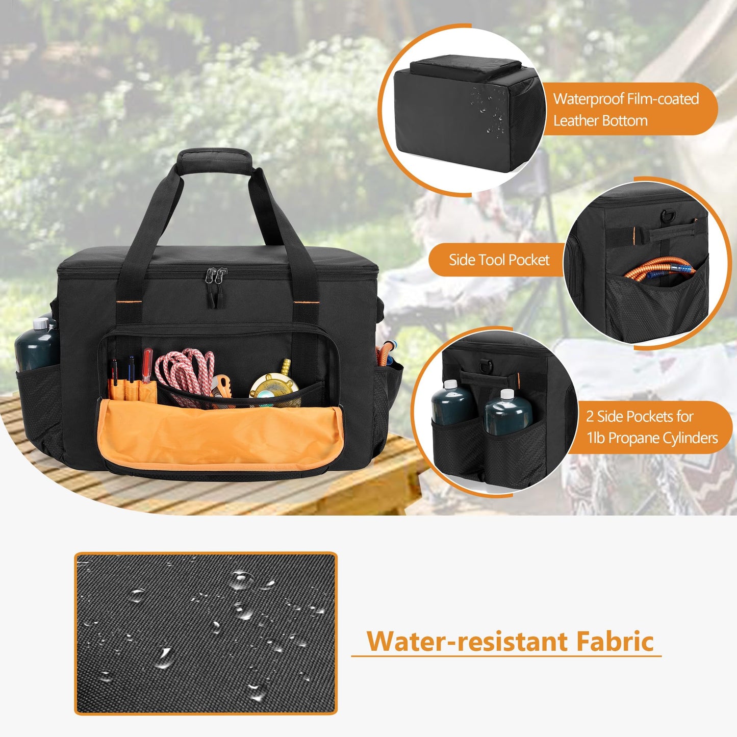 GRAOSO Camping Organizers and Storage, 4 Pcs Camping Packing Cubes with Carrying Bag for Easy Storage and Transport, 5-in-one Tactical Bag with Hard Bottom, Patented Design