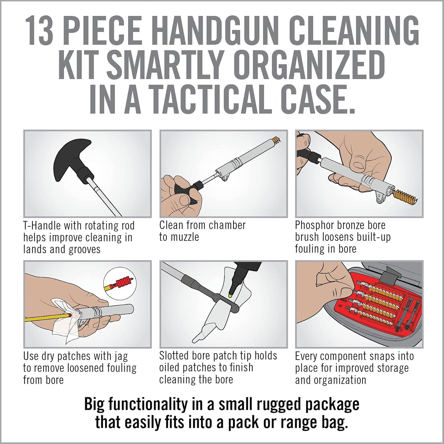 Real Avid Handgun Cleaning Kit - All-in-One 13 Piece Pistol Cleaning Kit with Cleaning Rod, Bore Brushes, Gun Cleaning Jags & Gun Cleaning Patches