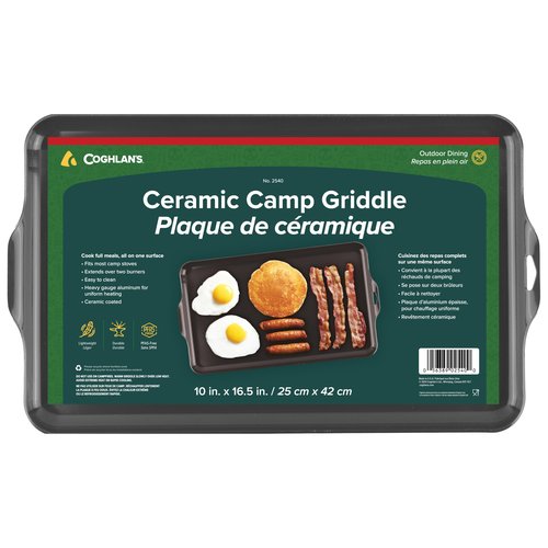 Coghlan's Camp Griddle, Lightweight Aluminum, 16.5 x 10" size, PFAS-Free and Non-Stick Ceramic Coating Cooking Surface for Two Burner Stoves, Ideal for Camping and Outdoor Cooking