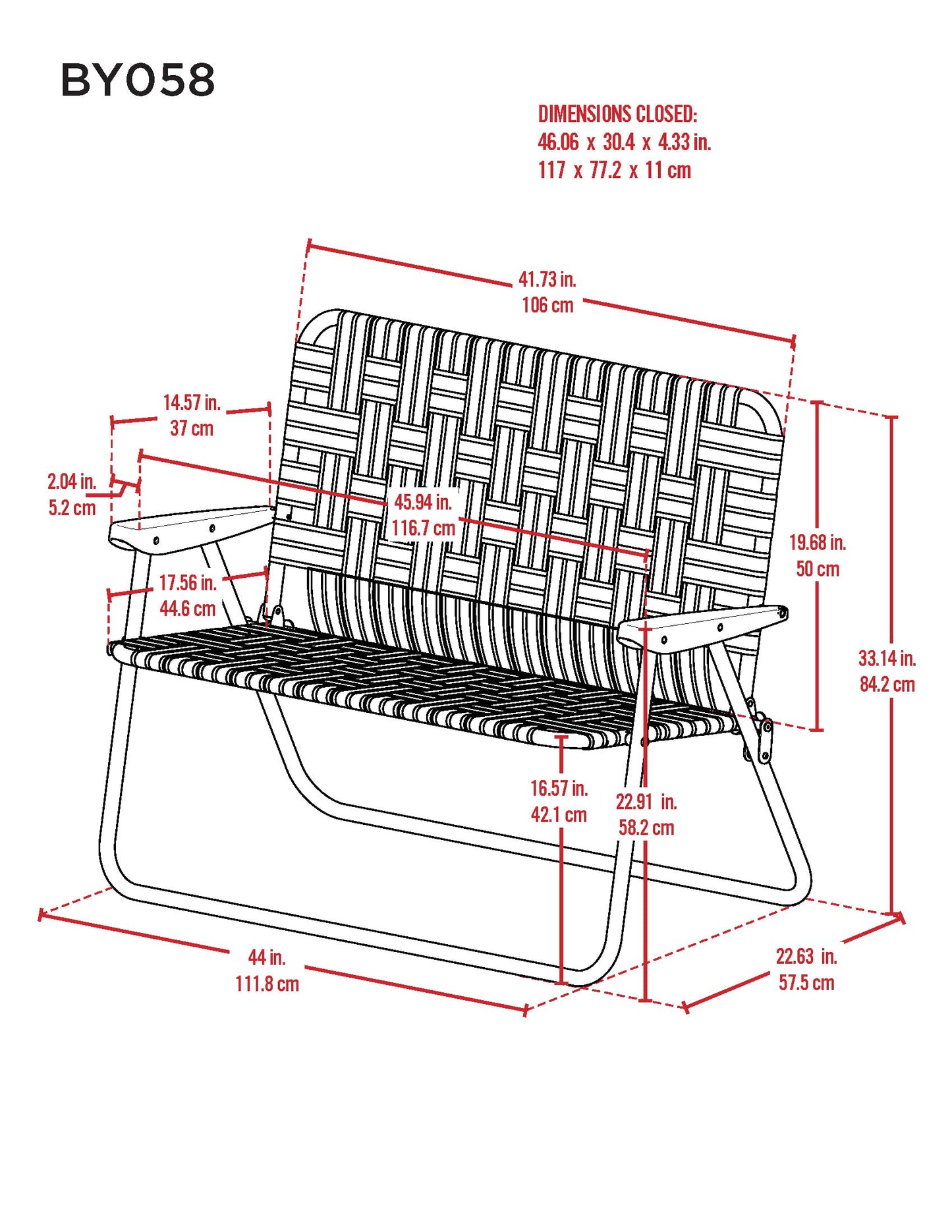CAMP & GO 16.5" High Seat Outdoor Double Wide Loveseat Web Folding Chair, Blue/Red