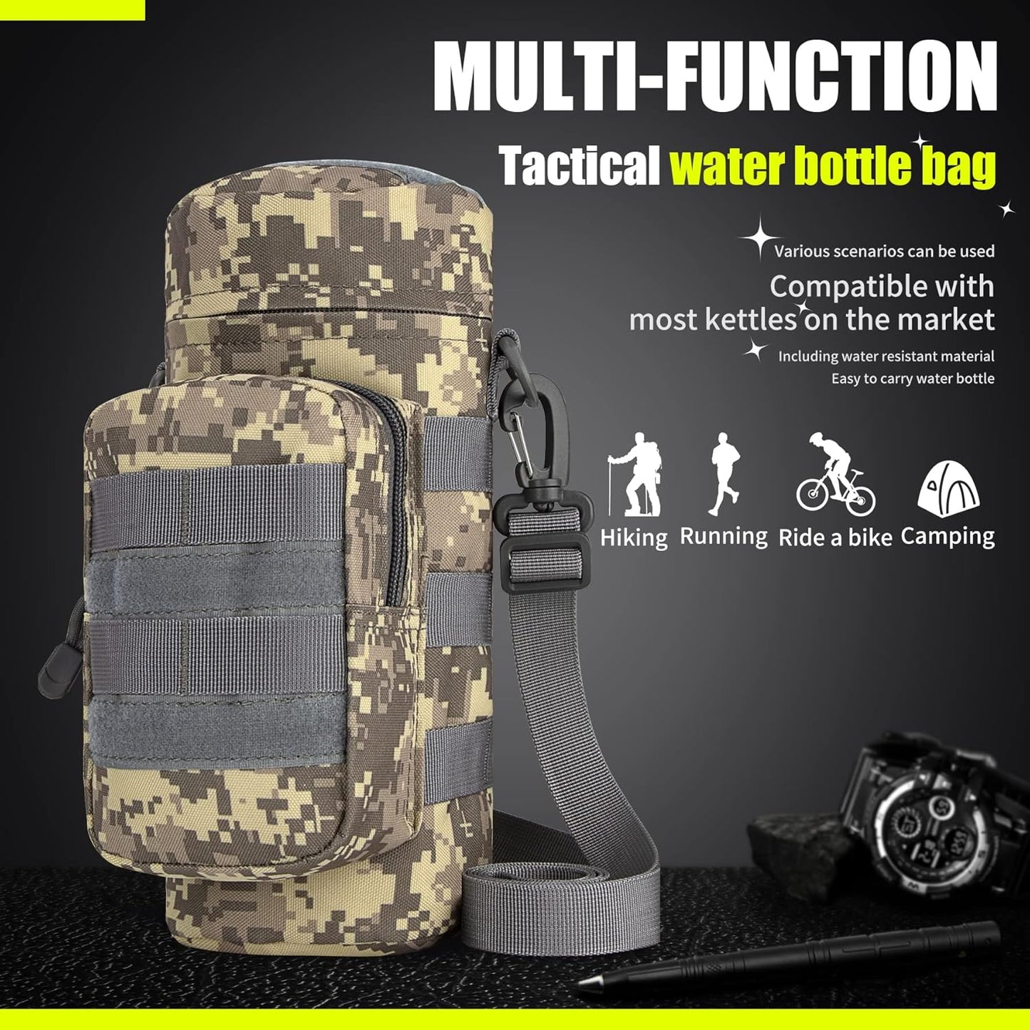 IronSeals Tactical Molle Water Bottle Holder Pouch Hydration Carrier Bag with Detachable Shoulder Strap