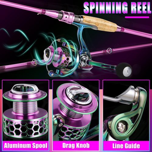 Sougayilang Spinning Rod Reel Combos,Colorful Two Pieces Spinning Pole with Smooth Strong Reel Available for Freshwater Saltwater Best Gifts