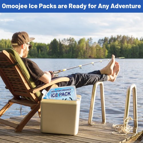 Omoojee Reusable Ice Packs for Cooler, 4 Pack Freezer Ice Packs for Lunch Boxes, Cooler Ice Packs for Camping Gear, Fishing, Medium
