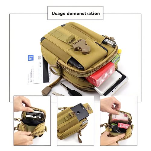 Tactical Waist Pouch MOLLE EDC Pouch Outdoor Man Waist Bag with Phone Belt Clip Holder Holster Carrying Pouch for Smartphone (WholeBlack+Easy Carabiner)