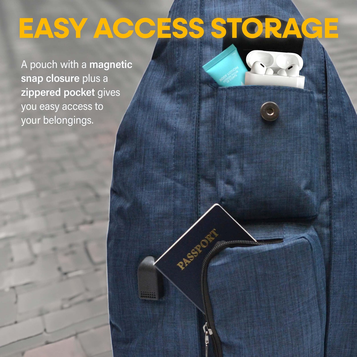 Nupouch Rucksack Pickleball Bag, Anti-Theft Crossbody Sling, USB Charging Connector Port, Backpack, Soho Collection Navy