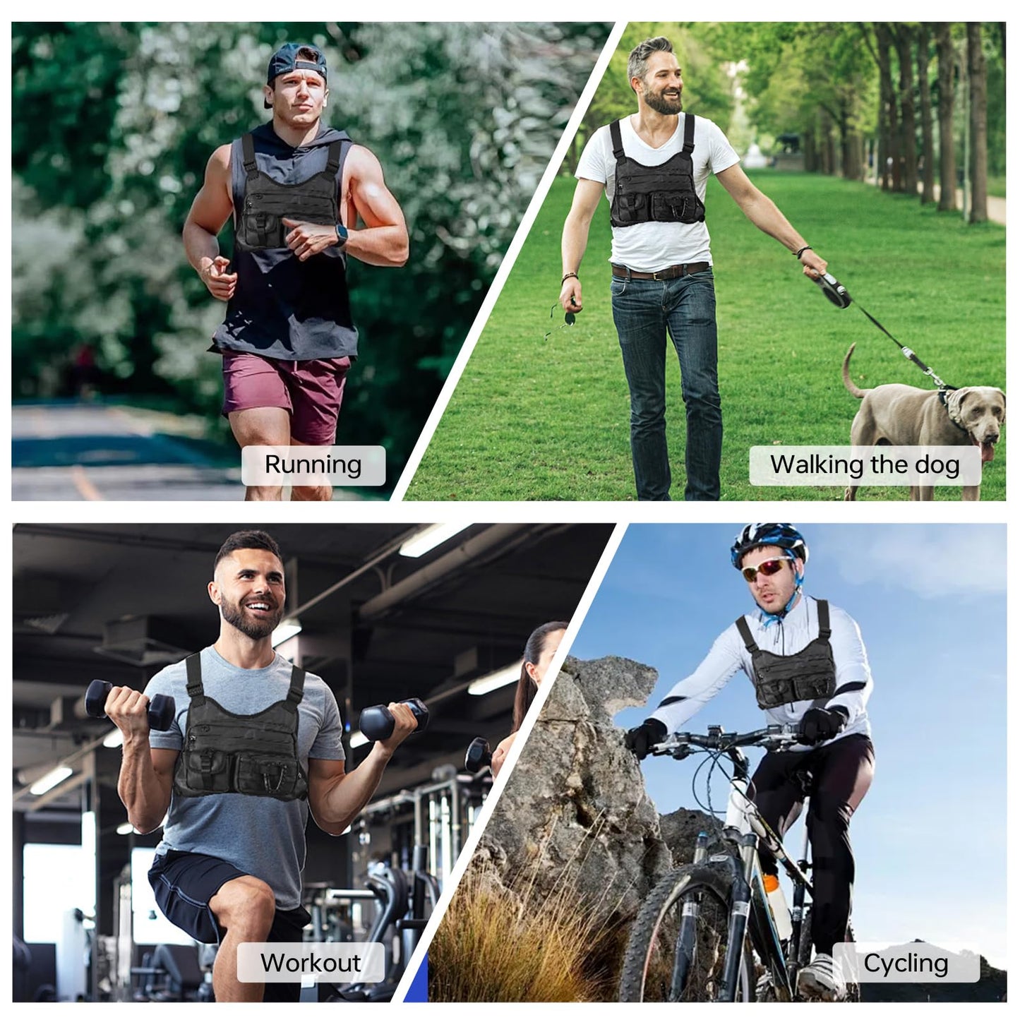 GEMIU Outdoor Sports Chest Bag for Men, Tactical Inspired Sports Utility Chest Pack Large Capacity Lightweight Front Running Vest for Men With Built-In Phone Holder EDC Bag for Hiking,Cycling