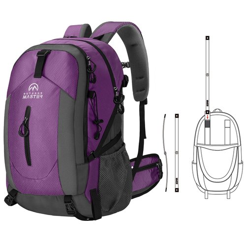 OutdoorMaster 50L Hiking Backpack with High Strength Aluminum Support, Lightweight Travel Daypack with Rain Cover, Waterproof Camping Bag for Men Women -Purple