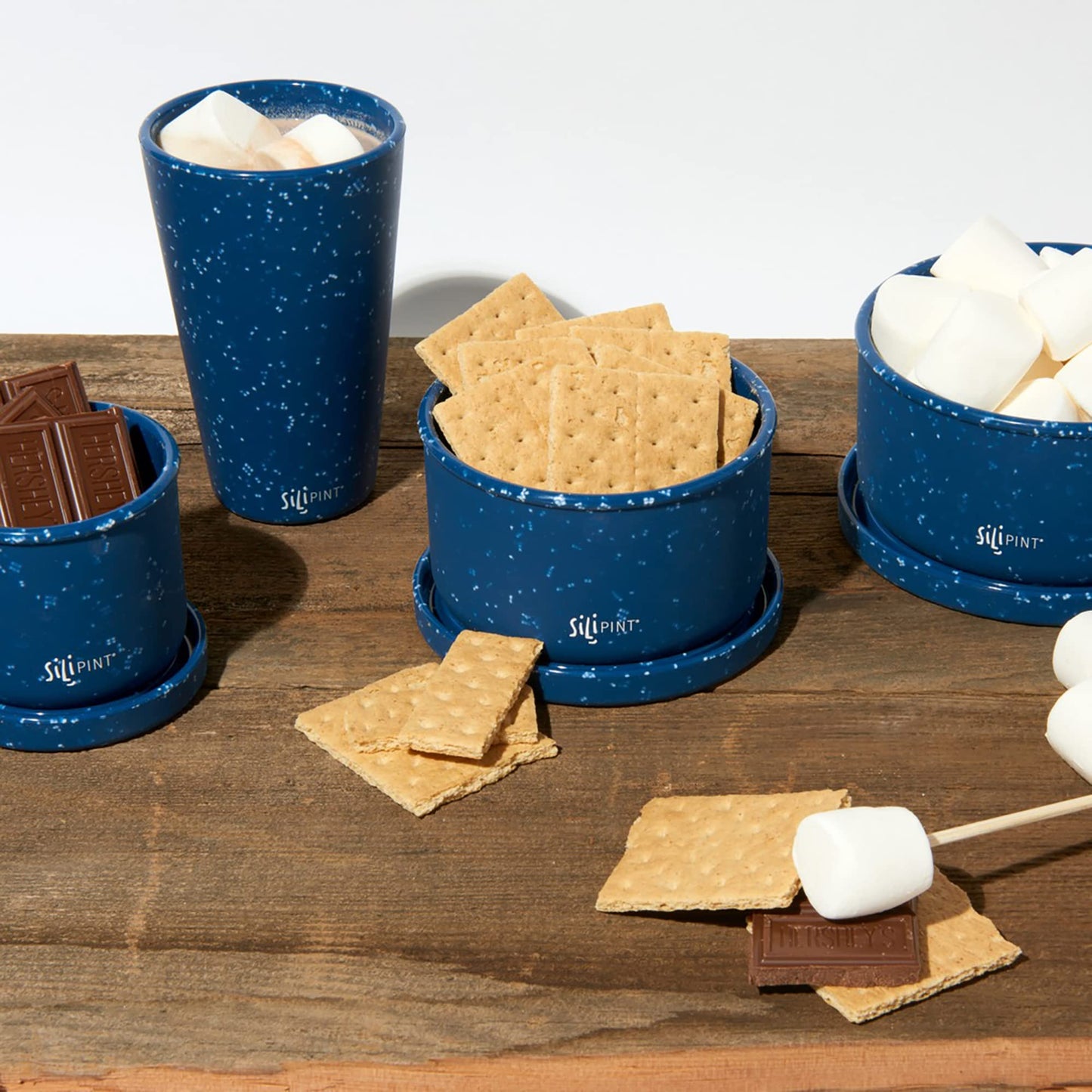 Silipint: Silicone Lidded Bowls: Set of 3: Speckled Blue - 10, 20 & 30oz - Flexible Unbreakable, Storage, Sustainable, Non-Slip