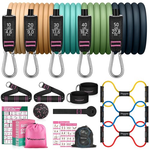 RENRANRING 150lbs Resistance Bands for Working Out, Figure 8 Exercise Bands with Handles, for Men Women, Legs Ankle Straps for Muscle Training, Shape Body, Physical Therapy