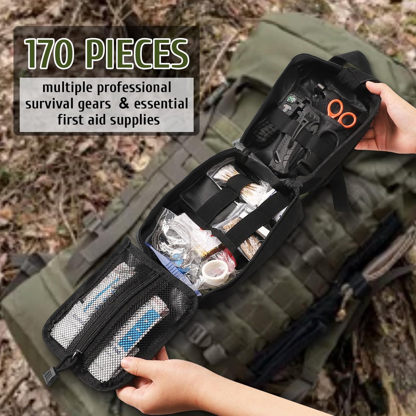 ABPIR 170 PCS Survival Kits, Survival First Aid Kit/Trauma Kit with Essential Survival Gear Emergency Medical Supplies for Hiking Camping Backpacking Outdoor Adventure, Gifts for Him Dad Men
