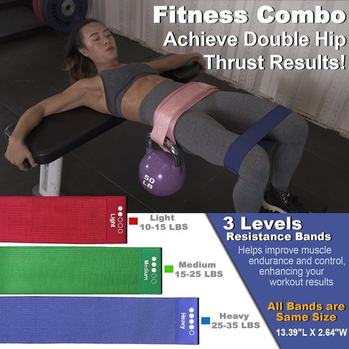 Coniflor Hip Thrust Belt with 3 Resistance Bands - Adjustable Fitness Belt for Dumbbells, Kettlebells, Plates - Support Up to 100 lbs - for Glute Workouts at Home Gym - Gifts Ideas for Women, Pink