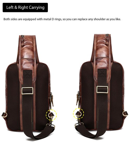 LANNSYNE Vintage Full Grain Leather Sling Bag for men, Crossbody Chest Daypack fits 10.5" iPad