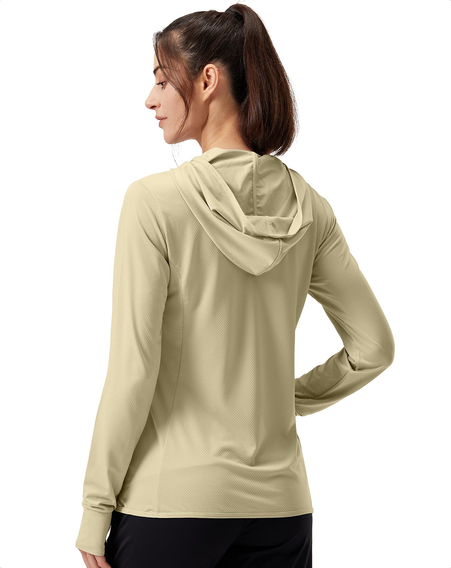 Soothfeel Women's UPF 50+ Sun Protection Hoodie Jacket Lightweight Long Sleeve Sun Shirt for Women with Pocket Hiking Outdoor(Khaki, XL)