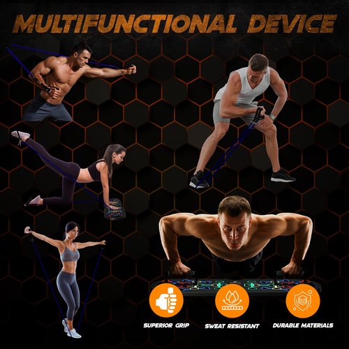 BodyBrandz Push Up Board – Pushup Board Exercise Equipment with Resistance Bands, Pushup Handles – Fitness Equipment for Strength Training, Full-Body Workout – Foldable Push Up Board for Home, Gym