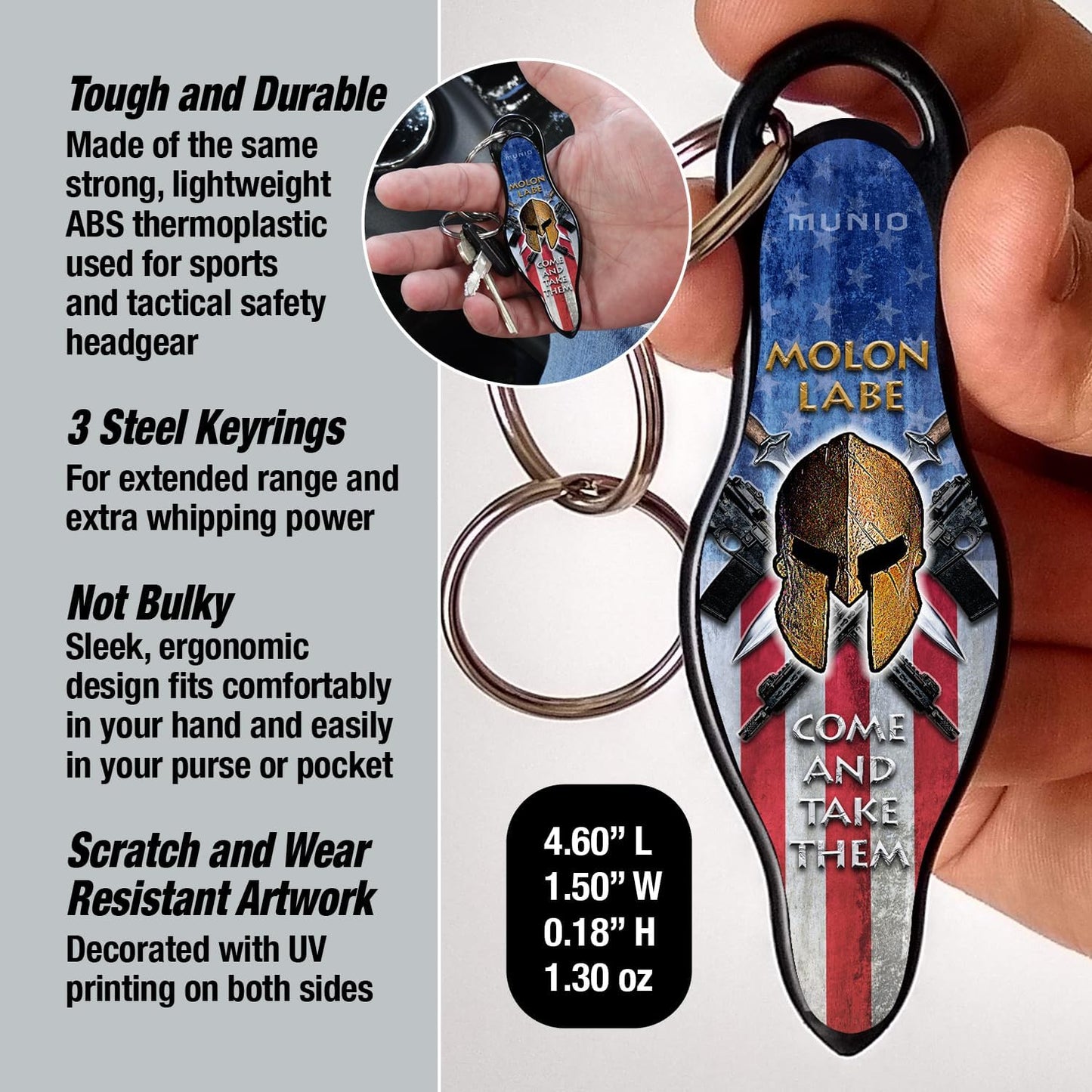 MUNIO Self Defense Keychain – Lightweight, Stylish & Portable Safety Tool for Women & Men – Non-Lethal Kubotan, Easy to Use, TSA Approved – Made in USA