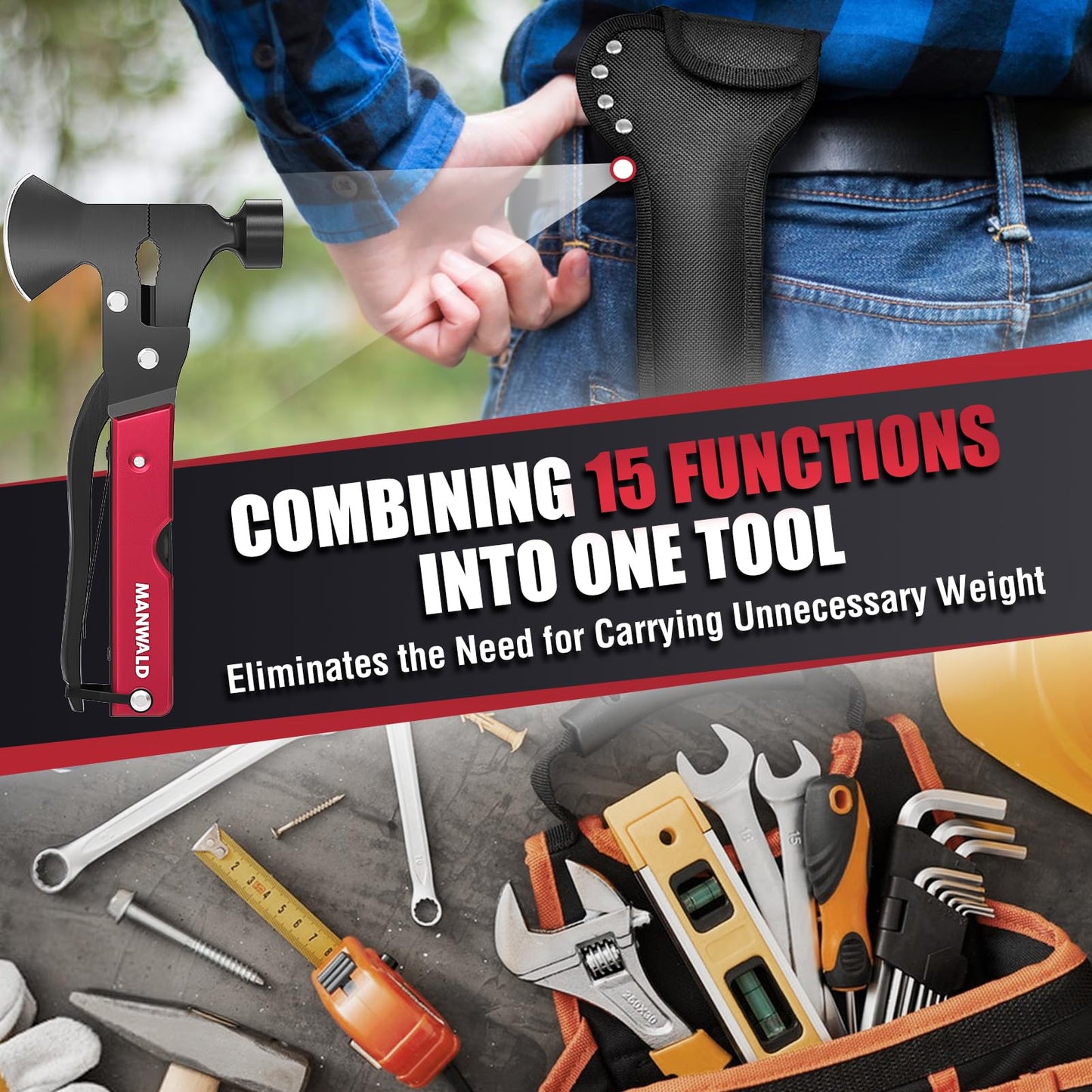15 in 1 Multitool Axe Hatchet, Fathers Day Dad Gifts from Daughter Wife Son, Camping Accessories Survival Gear, Multi Tool for Camping Hiking Survival, Cool Gadgets Gifts for Men,Husband, Boyfriends