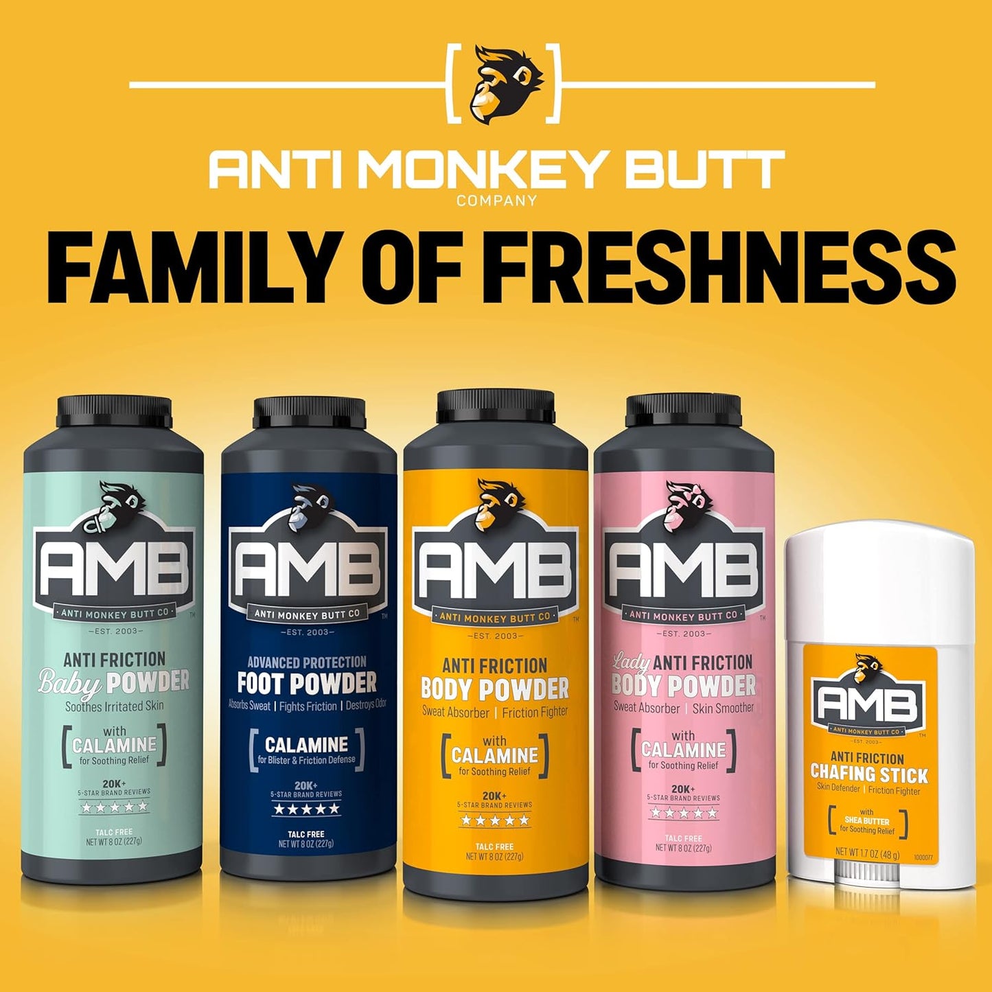 Anti Monkey Butt Body Powder for Women & Men - Talc-Free, Hypoallergenic Formula for Anti-Chafing & Anti-Itch Relief - Absorbs Sweat & Fights Friction with Calamine - 8 oz - 2-Pack