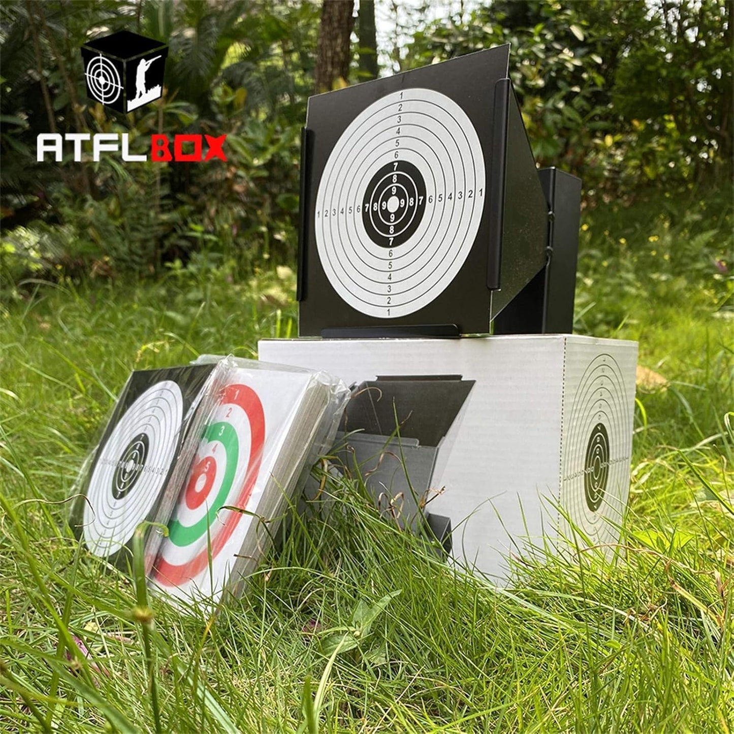 Atflbox BB Gun Trap with 50pcs Paper Target Bullet Catcher Shooting Target for Airsoft, Pellet, Rifle