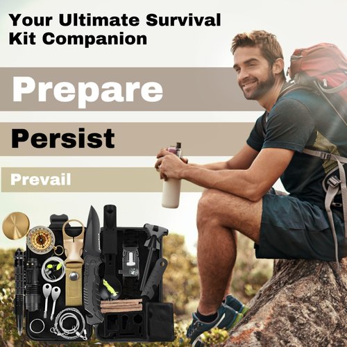 Teakwood Survival Gear - Survival Kit with Storage Case, 28 Pieces, Tactical Equipment for Camping, Backpacking, Adventures and More, Gift for Man, Dad, Husband