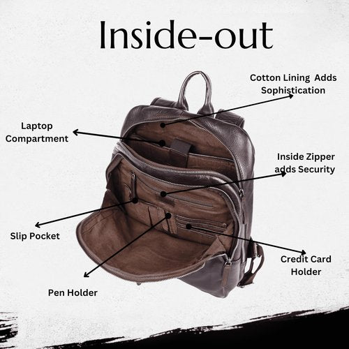 VILENCA HOLLAND 15 Inch Genuine Leather Backpack for Women and Men, Brown Leather Backpack with Adjustable Shoulder Strap