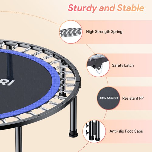 Osoeri 48" Rebounder Trampoline Foldable for Adults Max Load 450lbs, Mini Trampoline with Adjustable Foam Handle for Adults, Fitness Trampoline Indoor/Garden Workout