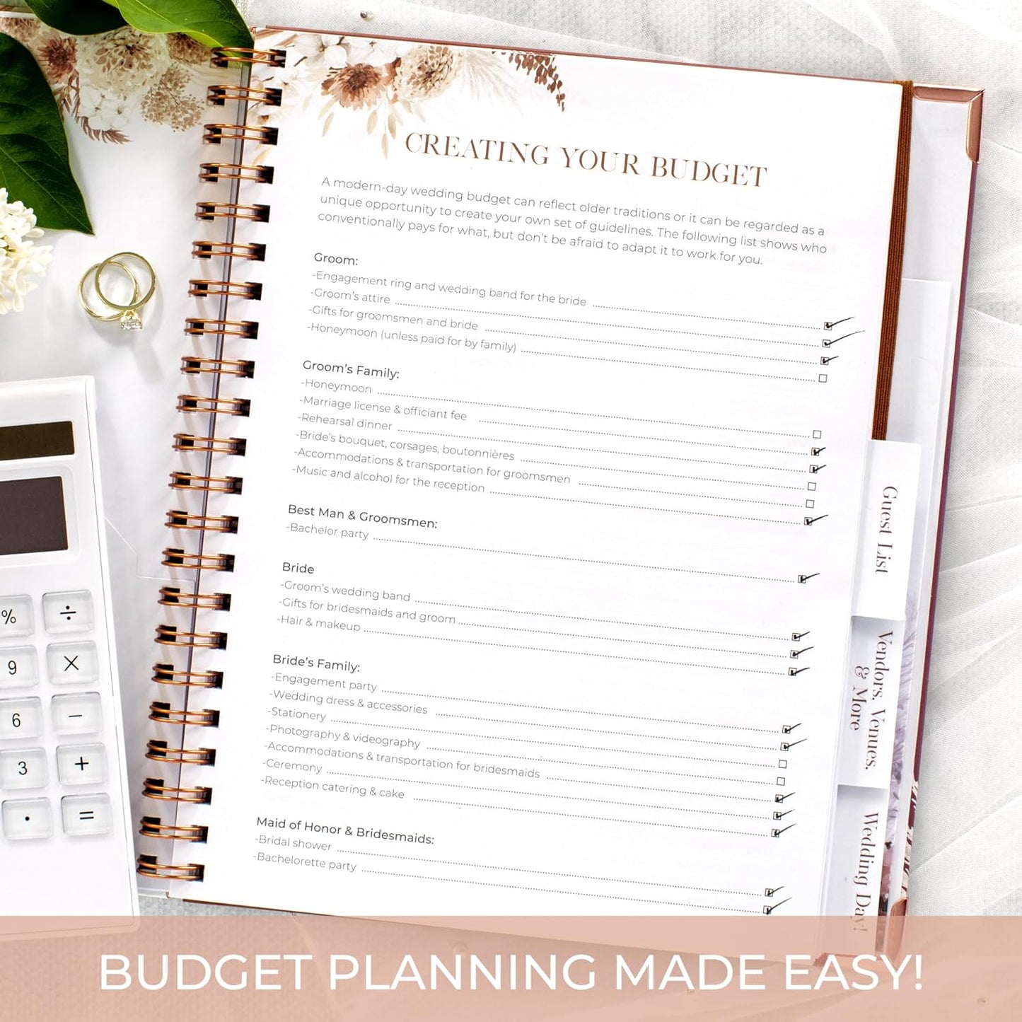 Beautiful Boho Wedding Planner Book and Organizer - Enhance Excitement and Makes Your Countdown Planning Easy - Unique Engagement Gift for Newly Engaged Couples, Future Brides and Grooms,9 X 11 inches
