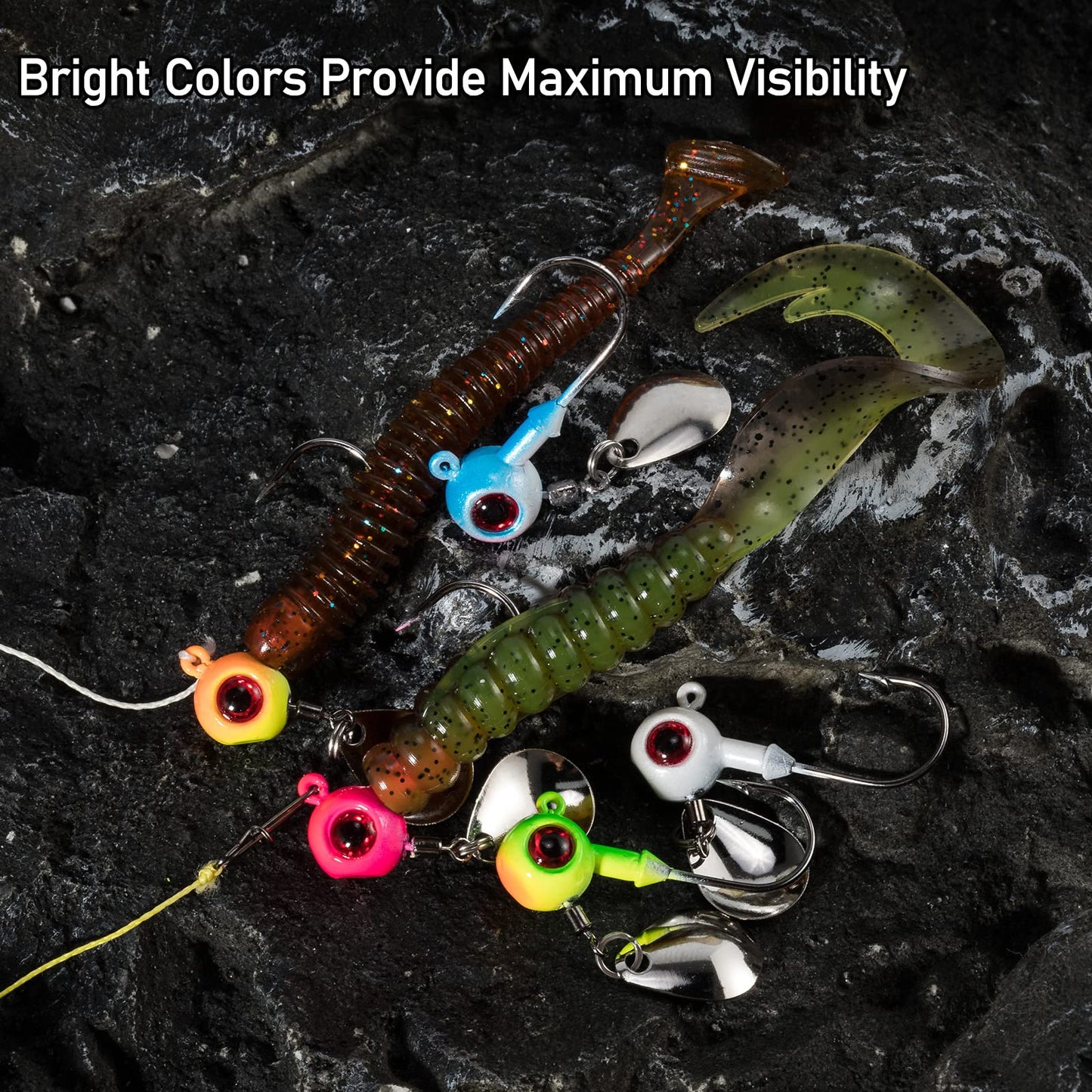 Dr.Fish 10 Pack Underspin Jigs Heads Freshwater Swimbait Ball Jig Bass Walleye Fishing Hooks Colorado Spinner Blade Flat Bottom Stand up 1/8oz