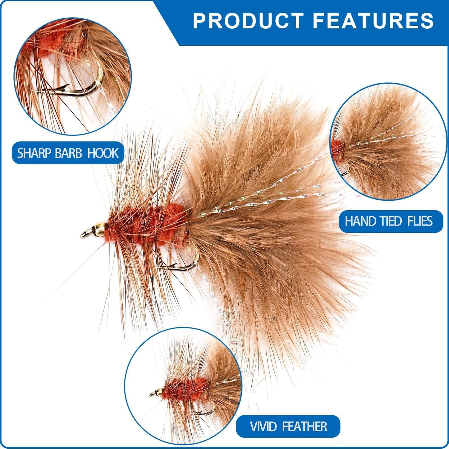 Ansnbo 18PCS Fly Fishing Flies Assortment, Hand Tied Woolly Bugger Flies for Trout Bass Flyfishing, Wet Nymphs Streamer Flies Fly Fishing Lures