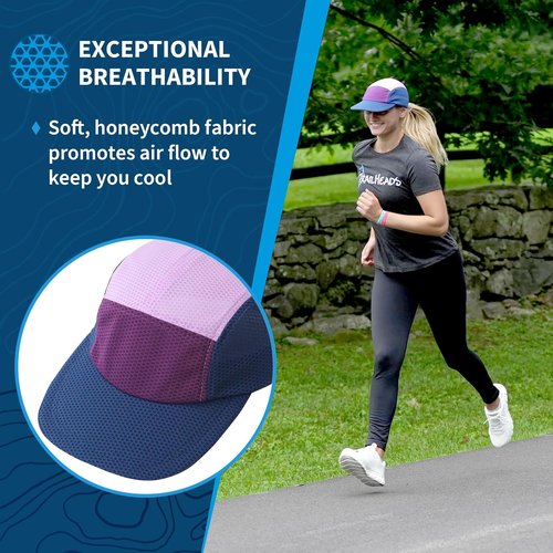 TrailHeads Summer Running Hat for Women with Soft Foam Brim & Reflective Trim – Quick Drying Cap with 5 Panel Design for Outdoors Navy-Purple-Lilac
