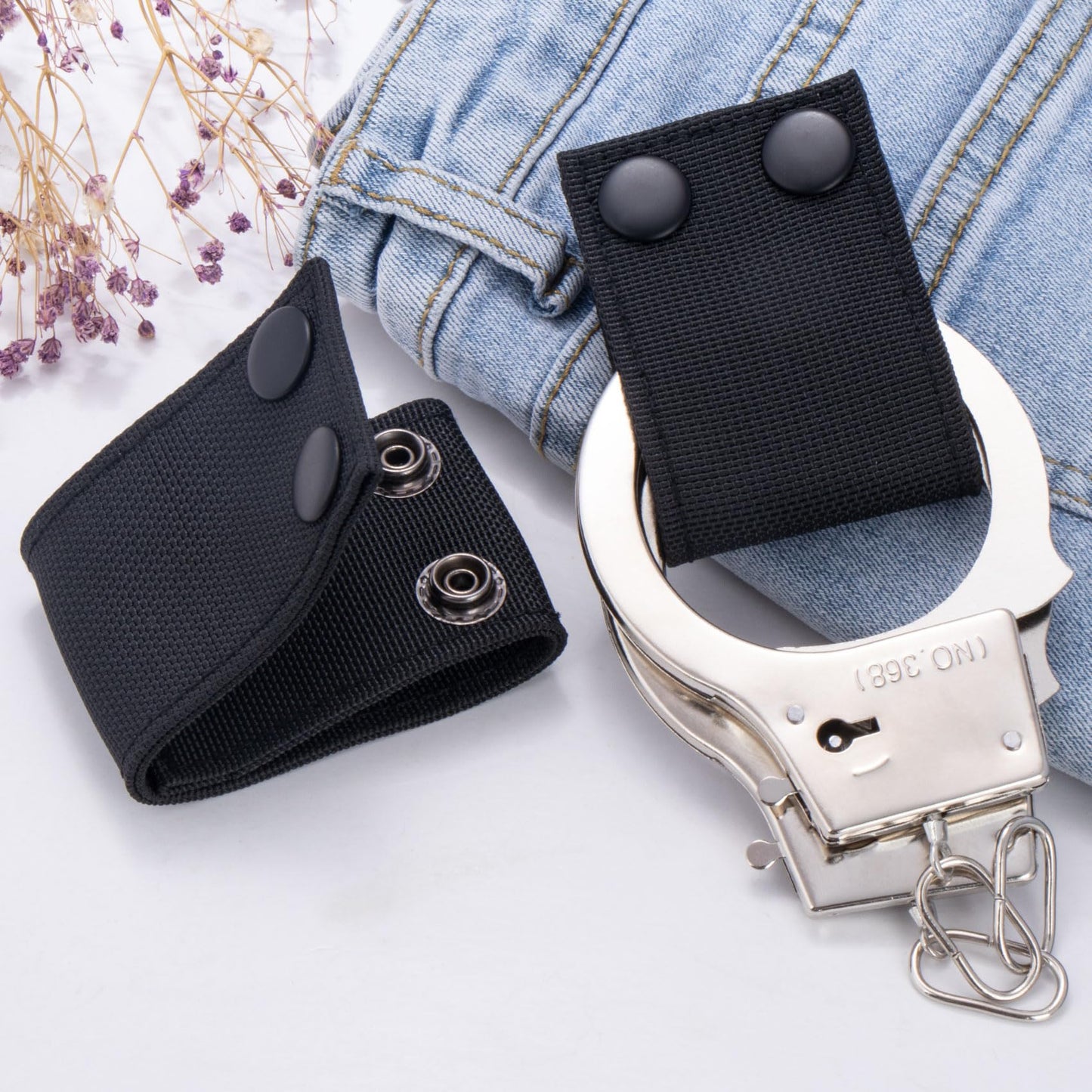 Isslly 2PCS Nylon Handcuff Straps, 1.97x2.84inch Handcuff Holder for Belt, Duty Belt Accessories, Double Snap Buckles, Slide on Belt