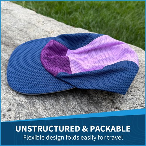 TrailHeads Summer Running Hat for Women with Soft Foam Brim & Reflective Trim – Quick Drying Cap with 5 Panel Design for Outdoors Navy-Purple-Lilac