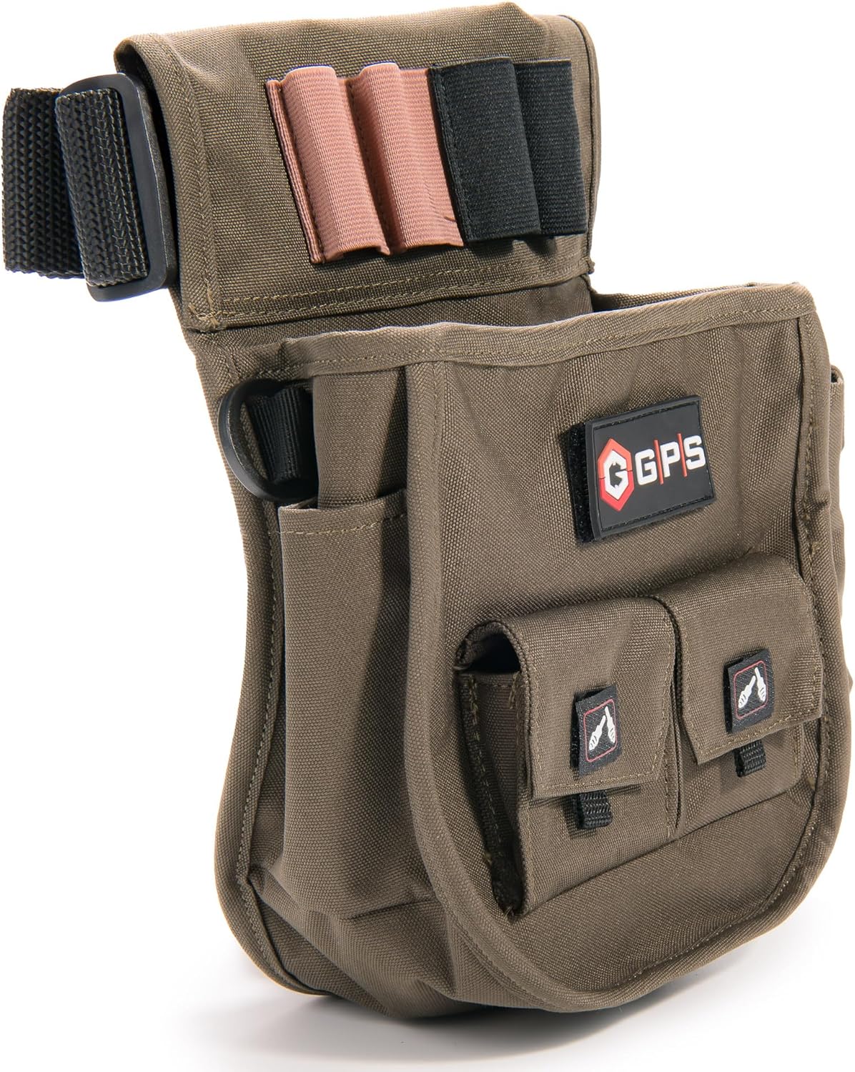 G.P.S Deluxe Double Shell Pouch - Rugged Shooting Range Bag With Adjustable Web Belt, Olive