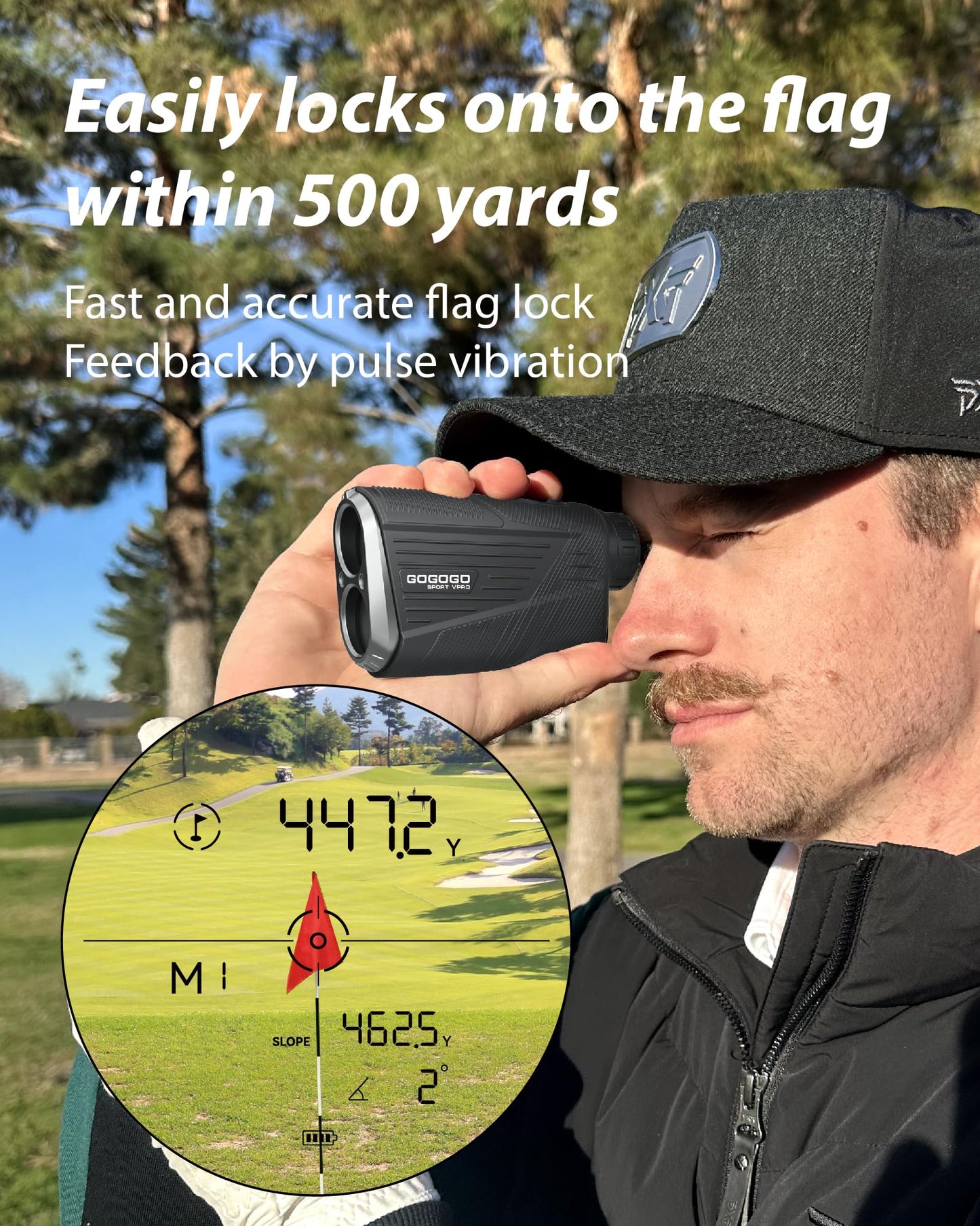 Gogogo Sport Vpro Golf Hunting Range Finder 2500 Yards Laser Rangefinder ZeroIn Disc Golfing with Slope Magnet (Black)