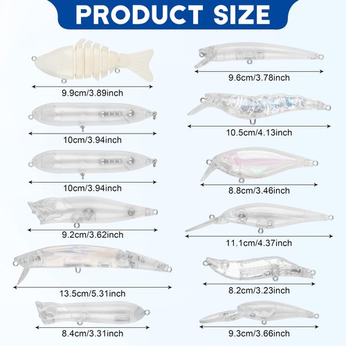 Unpainted Fishing Lures Making Kit, 286pcs DIY Lure Blank Crankbaits Minnow Hard Bait Set with Treble Hooks,Split Rings,3D Eyes,Fishing Lure Stickers Pliers DIY Fishing Tackle