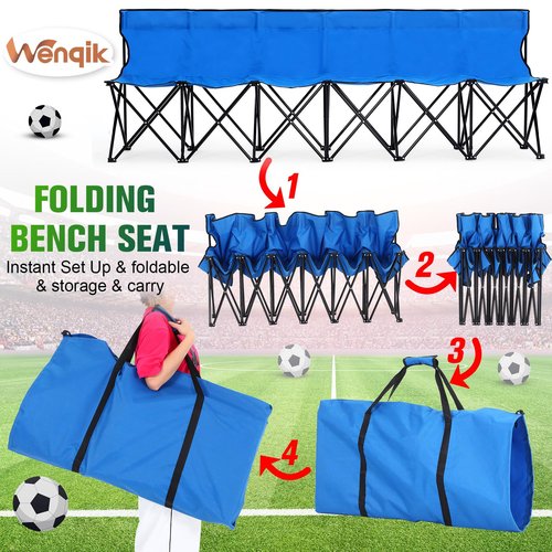 Wenqik 2 Pack Portable Soccer Team Bench 6 Seat Folding Sideline Bench with Back and Carry Bag for Outdoor Sport Team Travel Camping Chairs, Blue