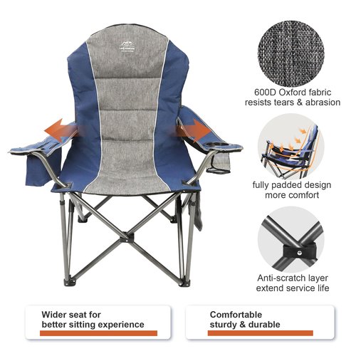 LANMOUNTAIN Camping Chairs for Adults,High Back Folding Camp Chair with Cup Holder and Cooler Bag,Heavy Duty Outdoor Lawn Chairs,Perfect for Camping,Hiking,Picnics,and Beach Trips,Blue