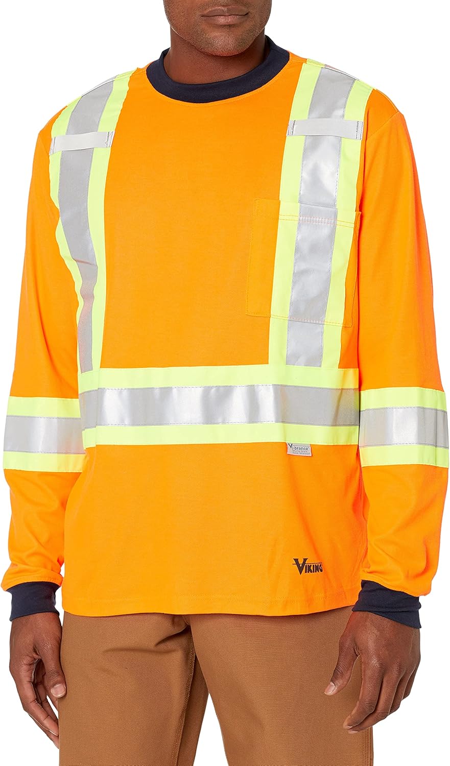 Viking Men's Safety Hi-Vis UPF Cotton Lined Long Sleeve Shirt with 2" Vi-brance Reflective Tape Over 4" Contrasting Tape