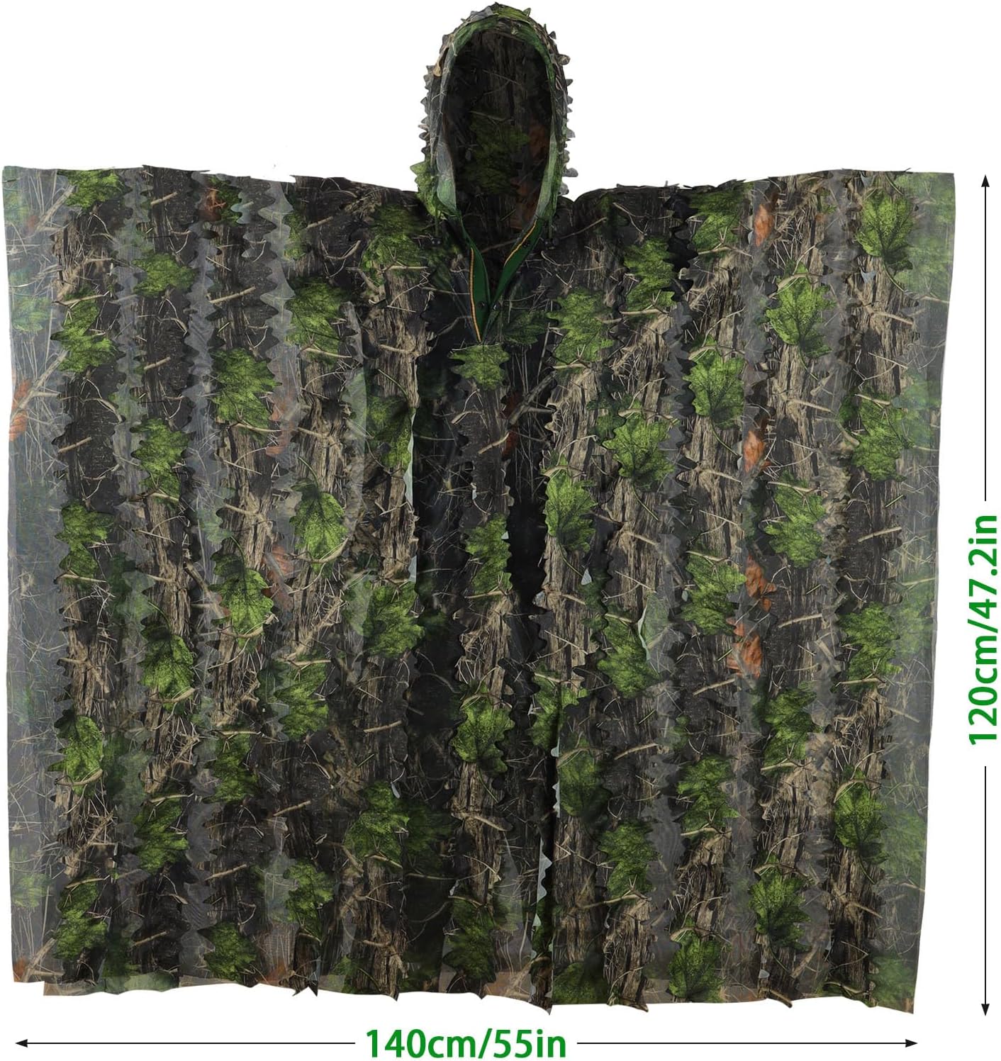 Zicac Outdoor Ghillie Suit 3d Leafy Camo Poncho for Men Hunting Bird Watch Military CS Woodland Hoodie Camouflage Cloak