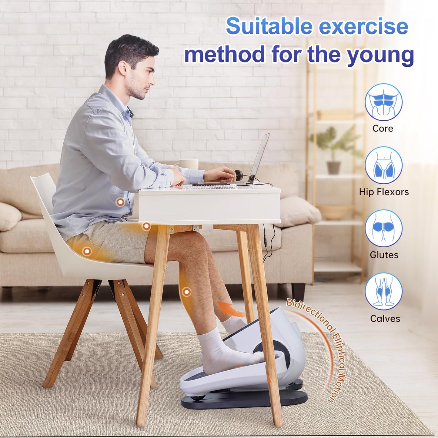 HJDFGSS Under Desk Elliptical Machine, Electric Ellipse Leg Exerciser as Seen on Tv for Seniors with 10 Adjustable,Pedal Exerciser,Exercise Equipment for Home (White)