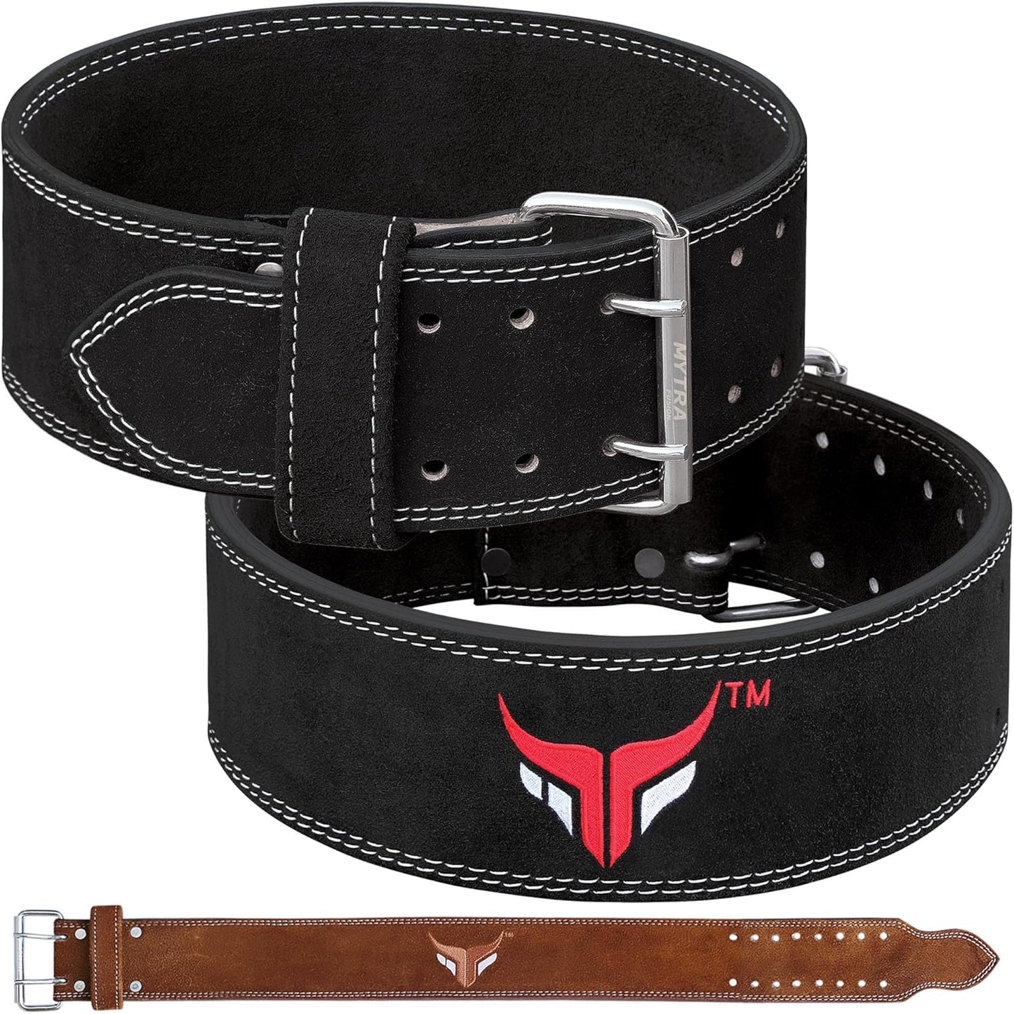 Mytra Fusion Weight Lifting Belt Double Prong Buckle Power Lifting Belt Leather Weightlifting Belt for Training Gym Workout