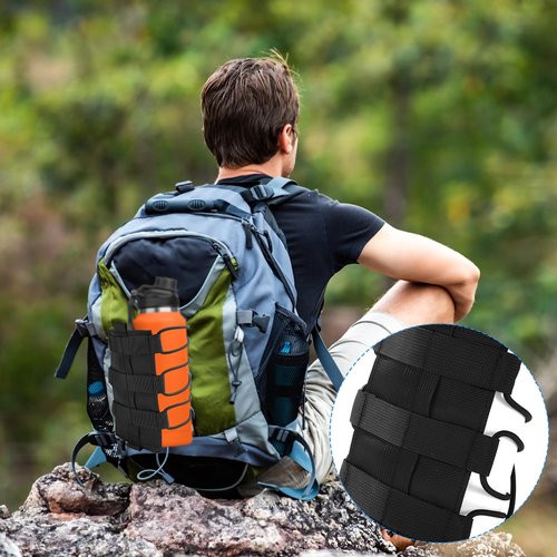 Gosknor 2pcs Water Bottle Holder for Molle, Nylon Sports Bottle Pouch Carrier Bag with Drawstring Top Mesh Bottom Bottle Carrier Cup Holder for Outdoor Camping